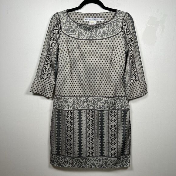 Gretchen Scott Border Jersey Shift Dress Kanga Forpe Print Neutral Size Small - Picture 1 of 7